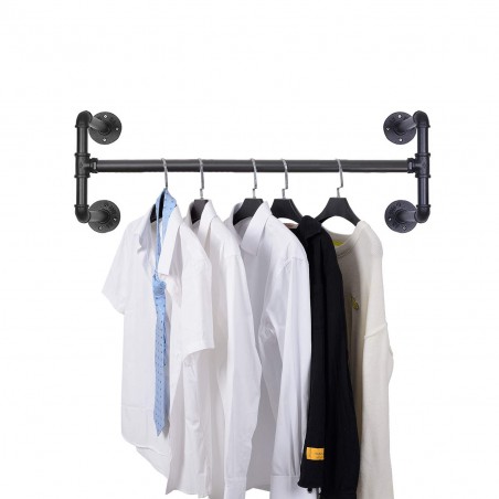 Barra Appendiabiti a Muro Salvaspazio Multiuso in Stile Industriale 110cm Nera