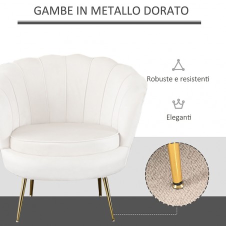 Poltrona a Conchiglia SOFIA in Velluto Vintage con Piedi Oro 75x70x74 cm Salotto