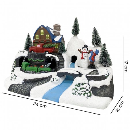 Villaggio Natalizio 243010 Natale con Pupazzo Luci Suoni Movimento 24x16x17 cm