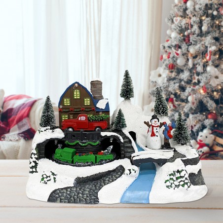 Villaggio Natalizio 243010 Natale con Pupazzo Luci Suoni Movimento 24x16x17 cm