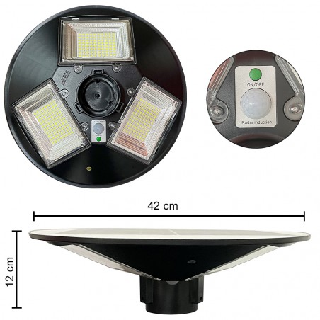 Faro Solare Stradale 031507 150W con Palo Curvo da Parete e Telecomando 42x12cm