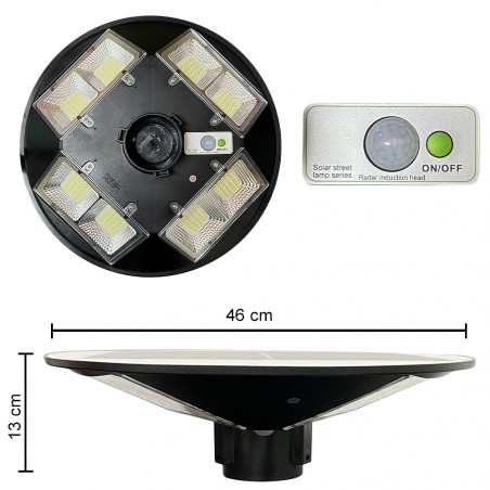 Faro Solare Stradale 042008 200W con Palo Curvo da Parete e Telecomando 46x13cm