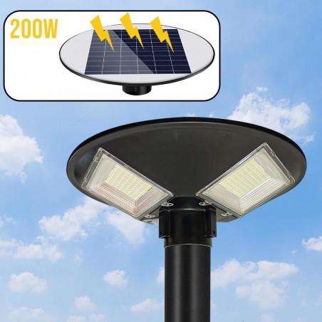 Faro Solare Stradale 042008 200W con Palo Curvo da Parete e Telecomando 46x13cm