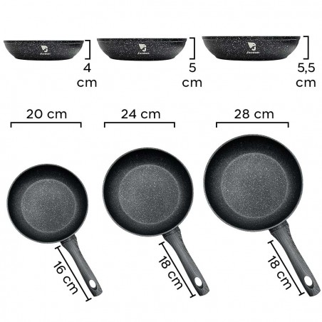Set 3 Padelle Jordan 20 24 28 cm in Alluminio Forgiato Fondo Antiaderente 18966