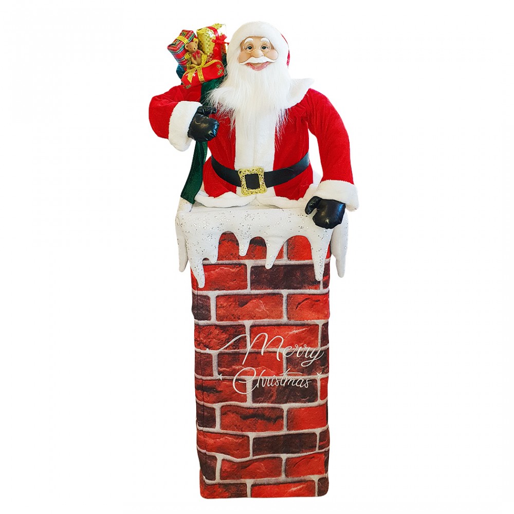 Babbo Natale con Camino Regolabile 110 cm con Luce e Musica Decorazione 392038