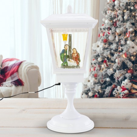 Lampione Bianco Natale 243027 Decorazione Natività 58H cm Suoni Luci Movimento
