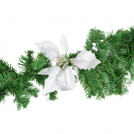 Ghirlanda Natalizia Ramo di Albero 2 Mt con Agrifoglio e Decori Argento 326592