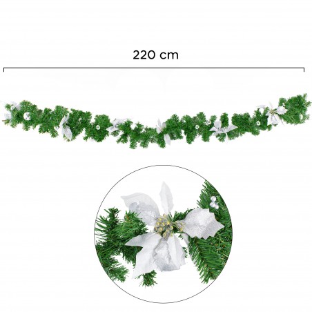 Ghirlanda Natalizia Ramo di Albero 2 Mt con Agrifoglio e Decori Argento 326592