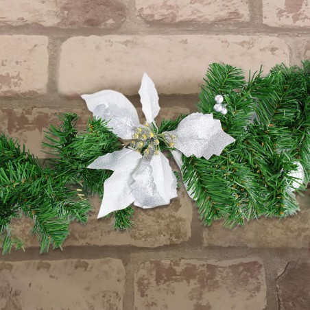 Ghirlanda Natalizia Ramo di Albero 2 Mt con Agrifoglio e Decori Argento 326592