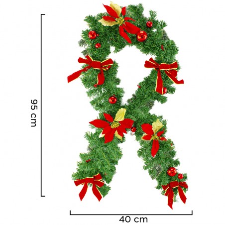 Ghirlanda Dietroporta Natalizia 326608 con Palline Fiocchi Fiori Rossi 40x95 cm