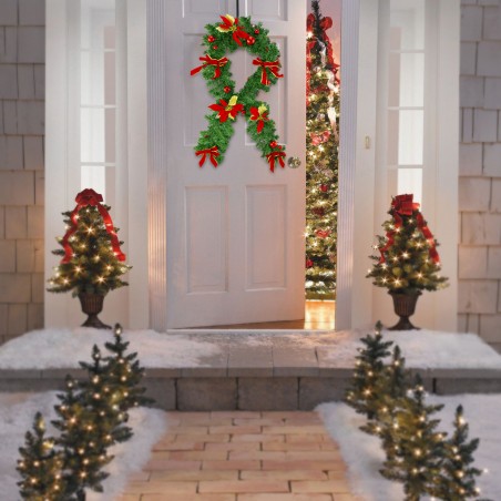 Ghirlanda Dietroporta Natalizia 326608 con Palline Fiocchi Fiori Rossi 40x95 cm