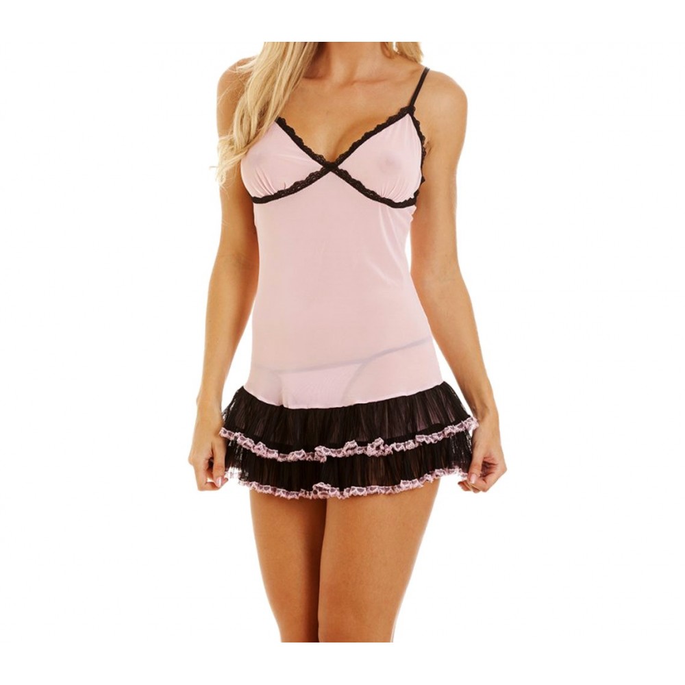 Completino babydoll mod. CAMELIA by MWS AHEAD in morbido tessuto effetto seta e tanga incluso