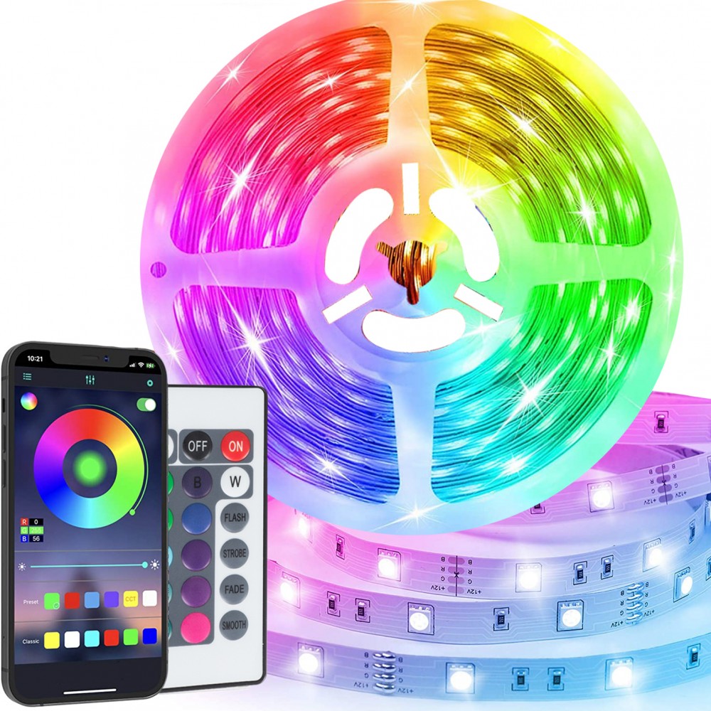 Image of Strip LED 5050 RGB 5mt Luminosità Colore Ritmo Regolabile con APP o Telecomando