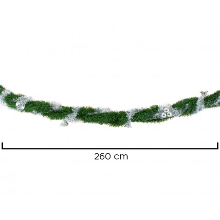 Ghirlanda Natalizia Intrecciata 260cm con Campane e Palline Argento 778797