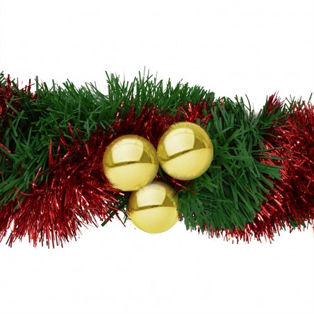 Ghirlanda Natalizia Intrecciata 280cm Con Campane e Palline Rosso e Oro 778773