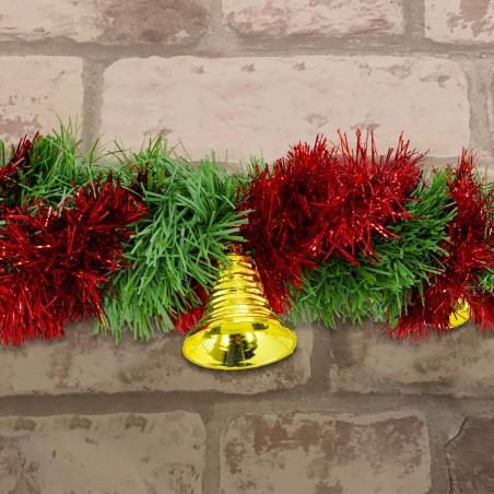 Ghirlanda Natalizia Intrecciata 280cm Con Campane e Palline Rosso e Oro 778773