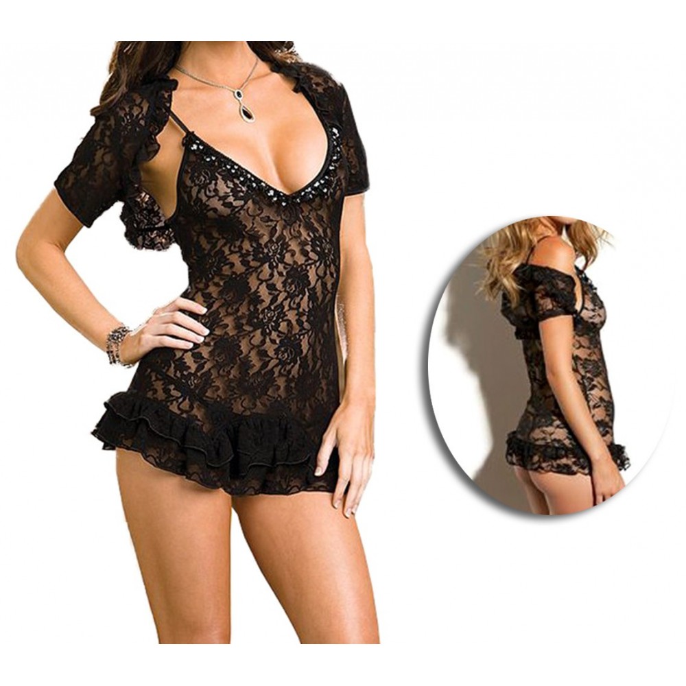 Completino in pizzo ricamato mod NICOLE by MWS AHEAD con coprispalle e tanga in coordinato