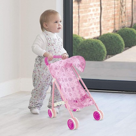 Passeggino per Bambole con Fantasia Orsetti 101245 Carrozzina Giocattolo Rosa