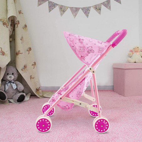 Passeggino per Bambole con Fantasia Orsetti 101245 Carrozzina Giocattolo Rosa