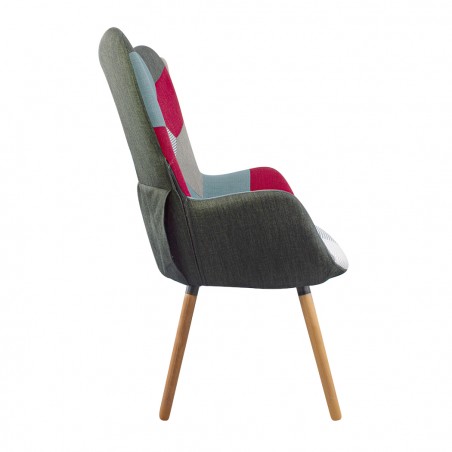 Poltrona Sedia Relax Patchwork Design Moderno con Braccioli e Piedi in Legno