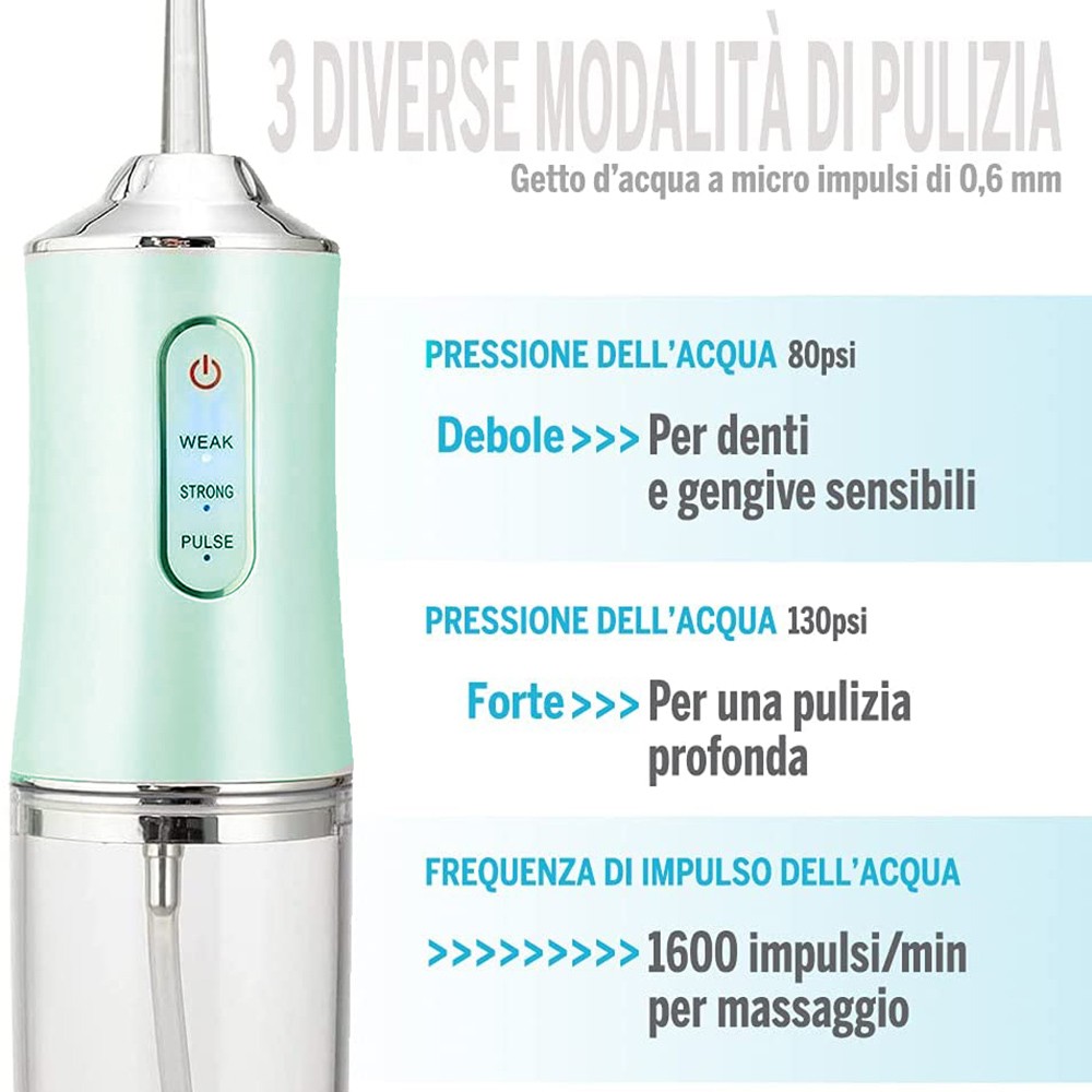 Irrigatore Dentale Elettrico Ricaricabile con 3...