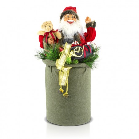 Babbo Natale nel Sacco 80cm Decorazione 900645 con Luci, Suoni e Movimento
