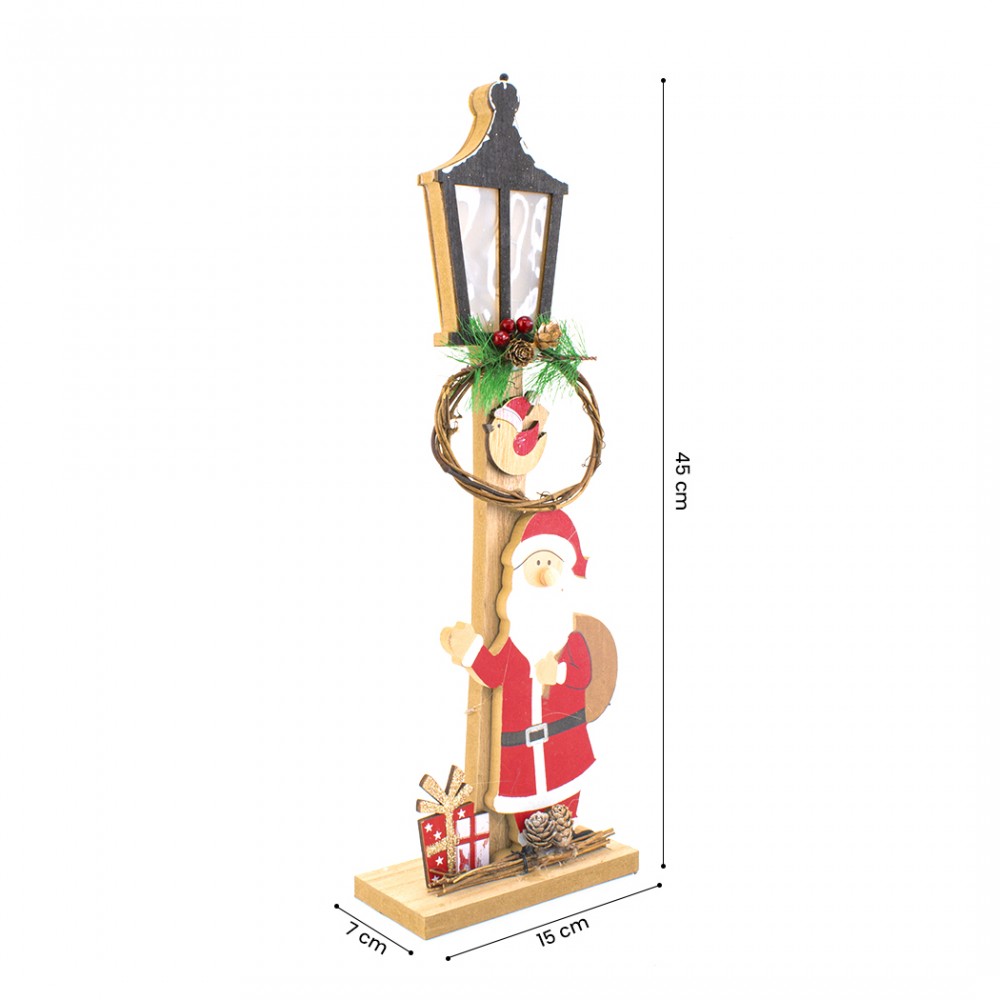 Lampione in Legno con Babbo Natale 45cm Addobbo...