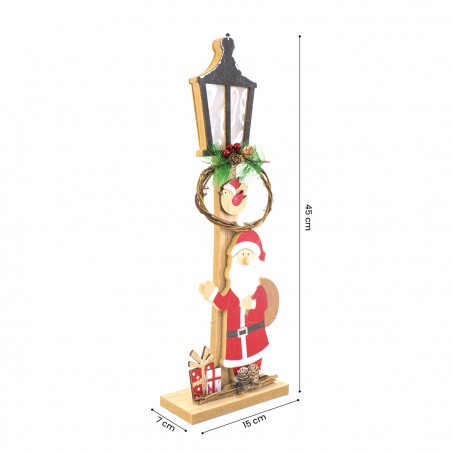 Lampione in Legno con Babbo Natale 45cm Addobbo Natalizio 29283 con Luce Led