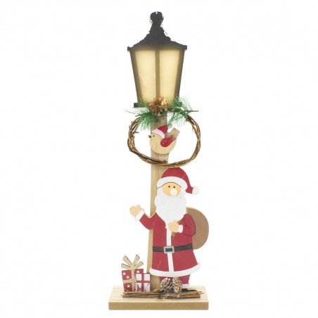 Lampione in Legno con Babbo Natale 45cm Addobbo Natalizio 29283 con Luce Led