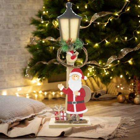 Lampione in Legno con Babbo Natale 45cm Addobbo Natalizio 29283 con Luce Led