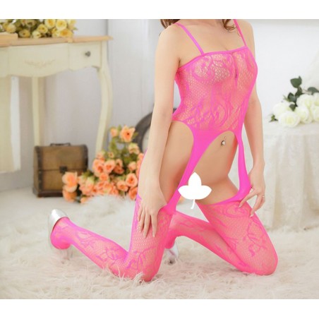 Tuta in rete ricamata mod. 2056 catsuit con calza sexy decorazioni in pizzo elasticizzata
