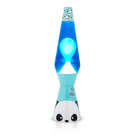 Lampada Lava Lamp 40cm XL1775 Base Azzurra con Panda e Magma Blu Design Moderno
