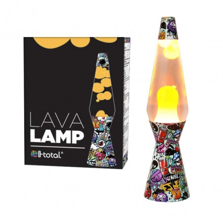 Lampada Lava Lamp 40cm XL1774 Fantasia Graffiti e Magma Giallo Design Moderno