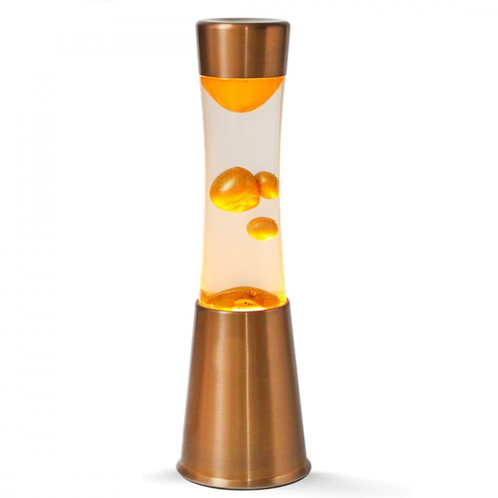 Lampada Lava Lamp 30cm XL1762 con Base Bronzo e Magma Oro Design Moderno