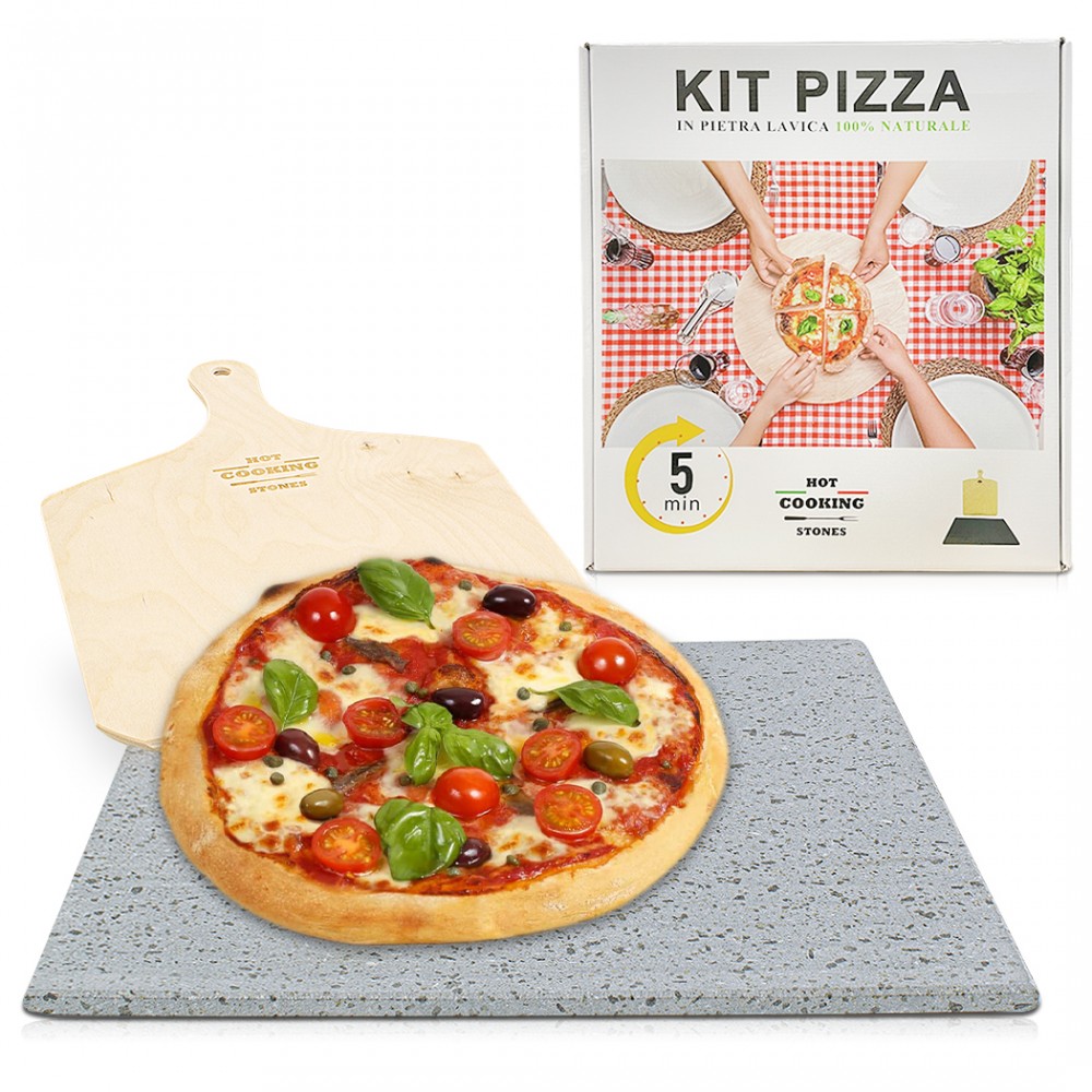 Kit per Pizza in Pietra Lavica 100% Naturale 35x35cm Cottura in 5 Minuti