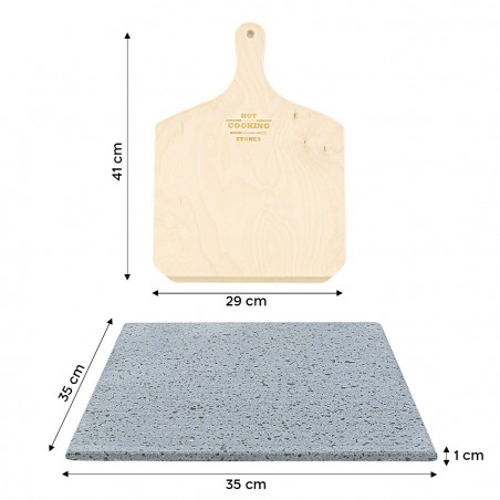 Kit per Pizza in Pietra Lavica 100% Naturale 35x35cm Cottura in 5 Minuti