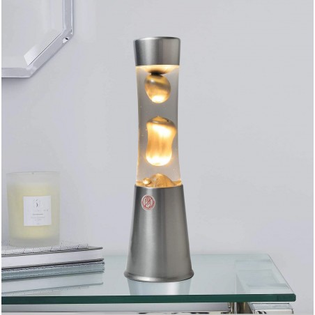 Lampada Lava Lamp 30cm XL1763 Base Lucida Silver e Magma Oro Design Moderno