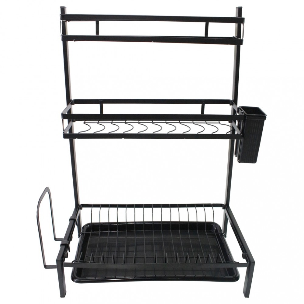 Scolapiatti in Acciaio Nero 3 Piani MJ-6014 con...