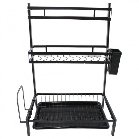 Scolapiatti in Acciaio Nero 3 Piani MJ-6014 con Vassoio Antigoccia Removibile ​