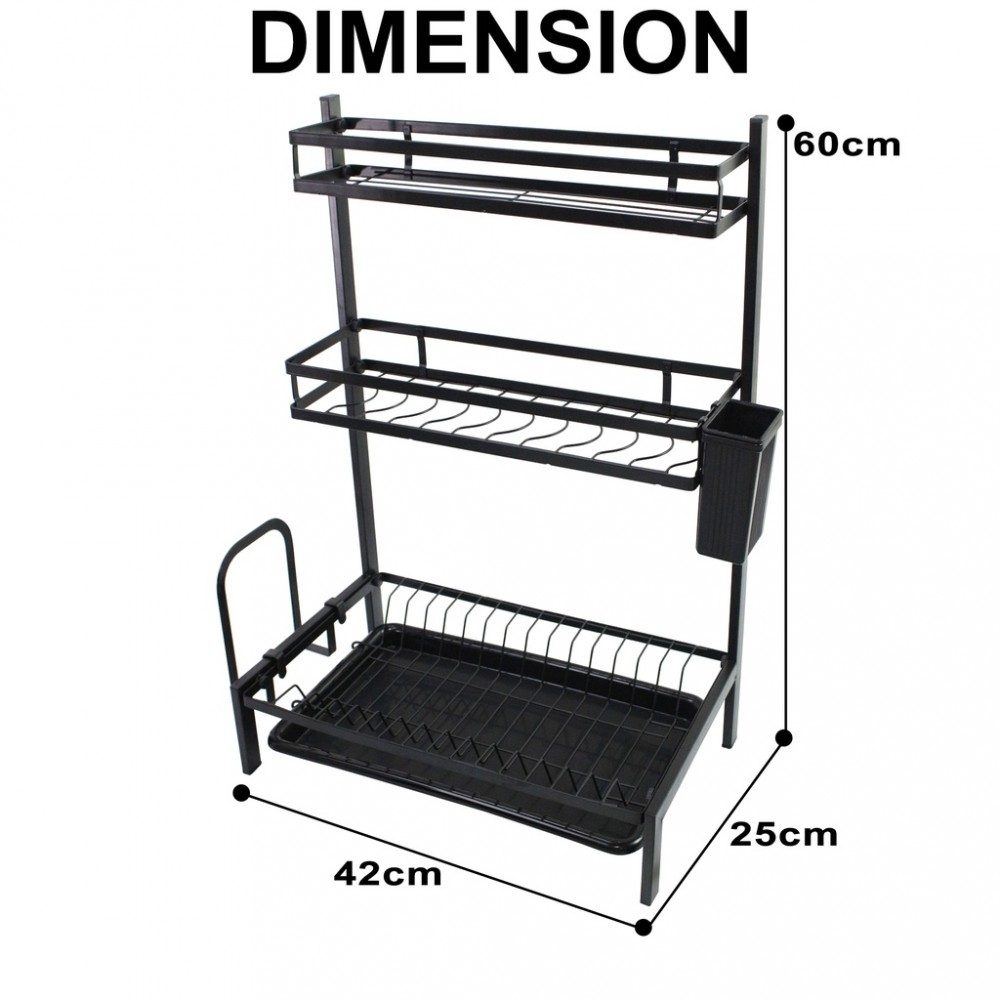 Scolapiatti in Acciaio Nero 3 Piani MJ-6014 con...