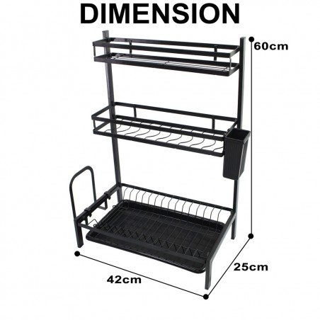 Scolapiatti in Acciaio Nero 3 Piani MJ-6014 con Vassoio Antigoccia Removibile ​