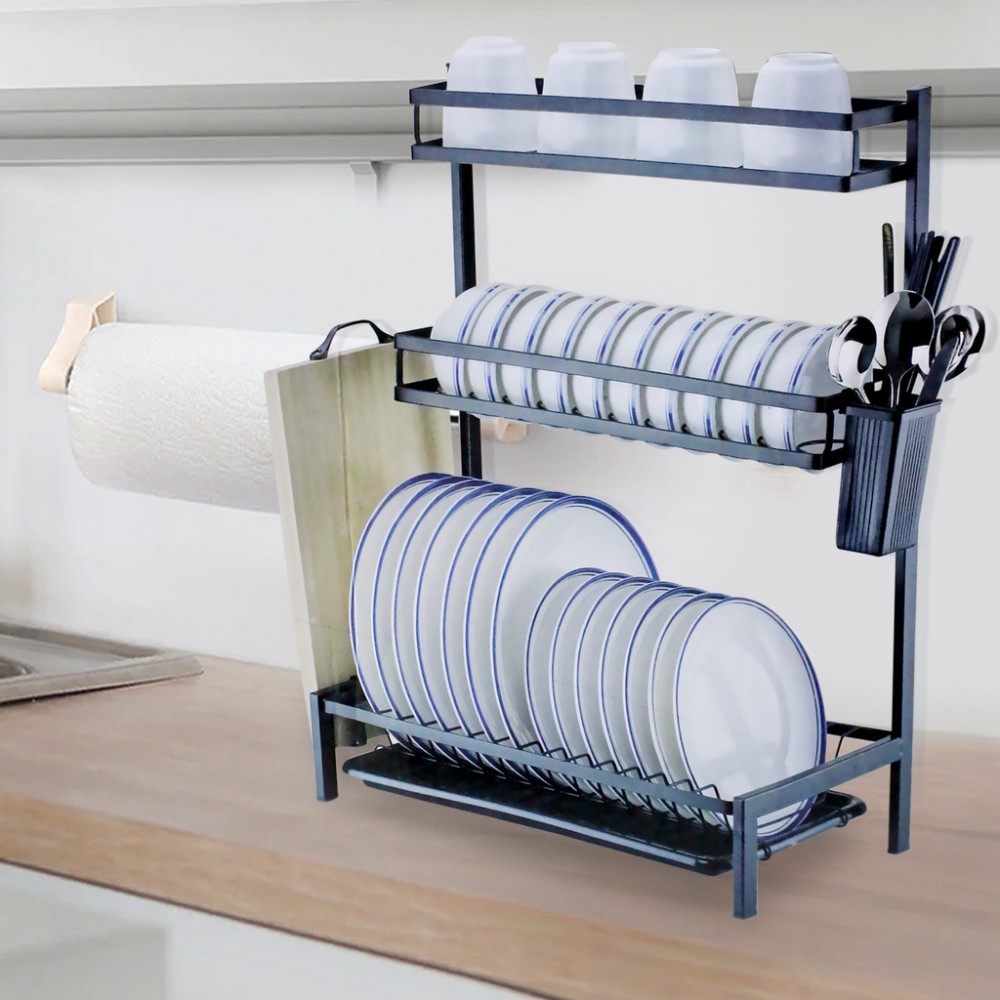 Scolapiatti in Acciaio Nero 3 Piani MJ-6014 con...