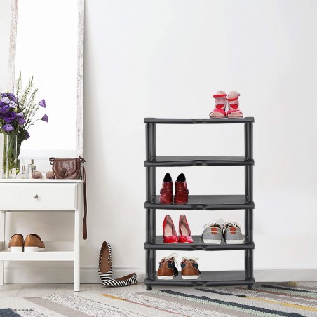 Scarpiera Scaffale KIPIT con 5 Ripiani 259950 in Plastica Nera 80x30x48H Cm
