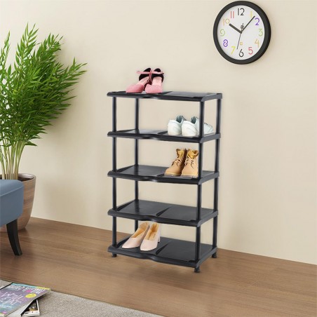 Scarpiera Scaffale KIPIT con 5 Ripiani 259950 in Plastica Nera 80x30x48H Cm