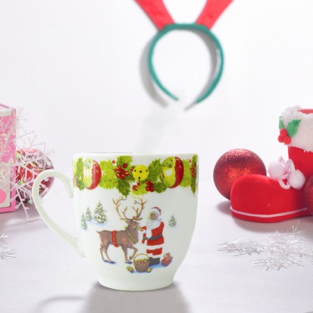 Set di 6 Tazzine da Caffè 049465 in Ceramica con Babbo Natale e Renna