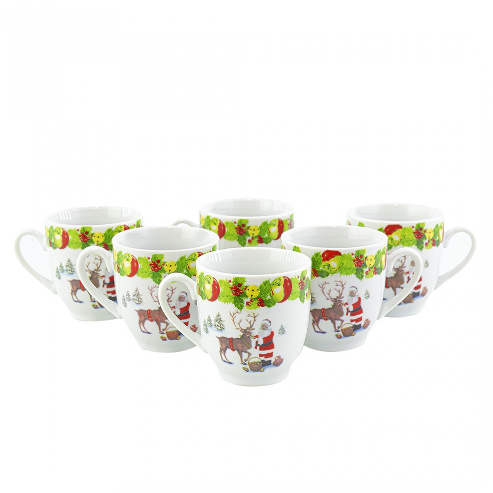 Set di 6 Tazzine da Caffè 049465 in Ceramica con Babbo Natale e Renna