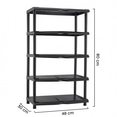 Scarpiera Scaffale KIPIT con 5 Ripiani 259950 in Plastica Nera 80x30x48H Cm