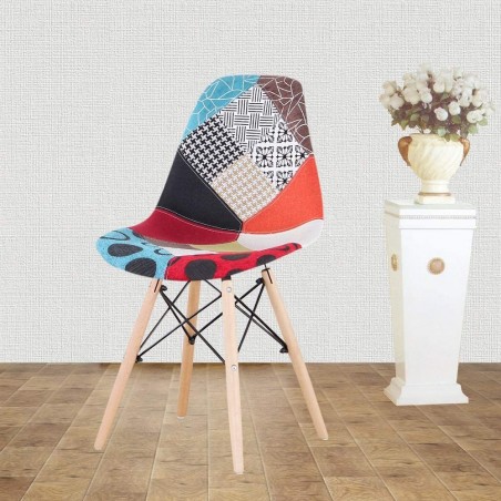 Set di 4 Sedie Fantasy in tessuto Patchwork 48x54x85cm con gambe in legno