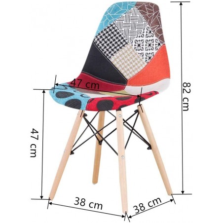 Set di 4 Sedie Fantasy in tessuto Patchwork 48x54x85cm con gambe in legno
