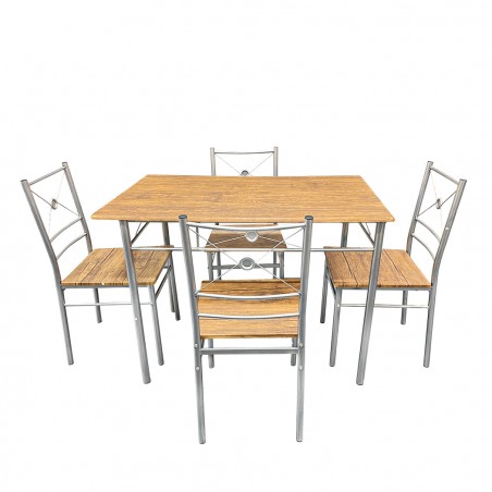 Set Tavolo Rettangolare e 4 Sedie ALDO in MDF Legno Marrone e Metallo 536056